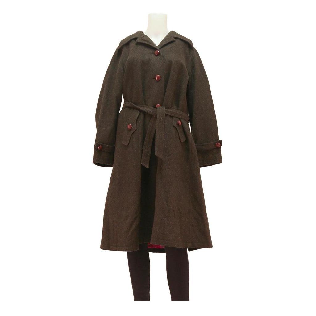 Womens Brown Wool Blend Button Jacket L Classic Fit Long Sleeve Plain