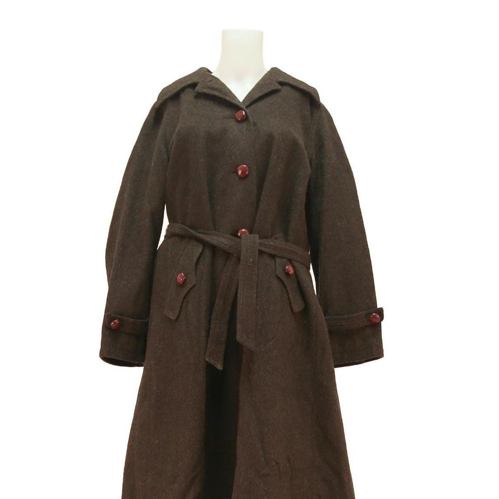 Womens Brown Wool Blend Button Jacket L Classic Fit Long Sleeve Plain