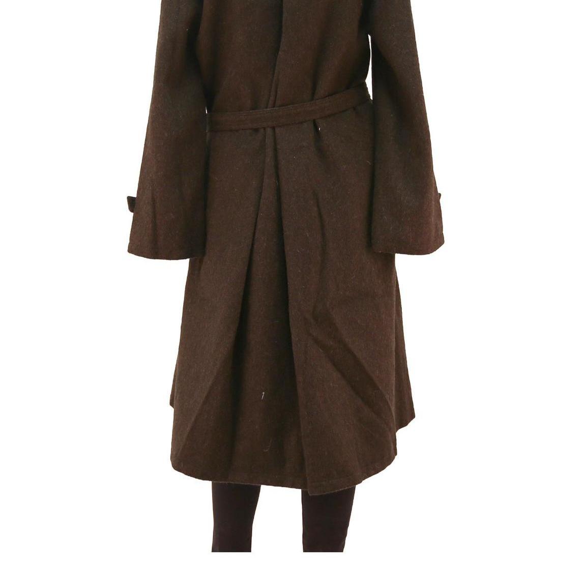 Womens Brown Wool Blend Button Jacket L Classic Fit Long Sleeve Plain