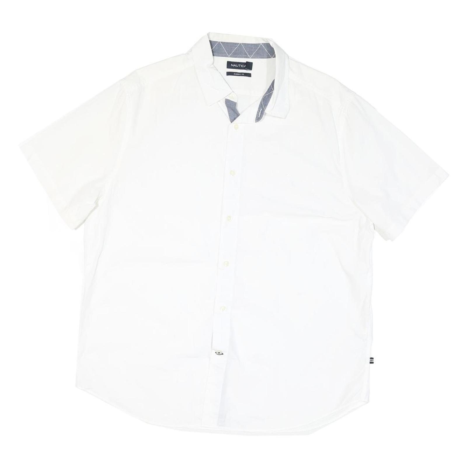 NAUTICA Mens White Casual Shirt XL Cotton Blend Classic Fit Short Sleeve