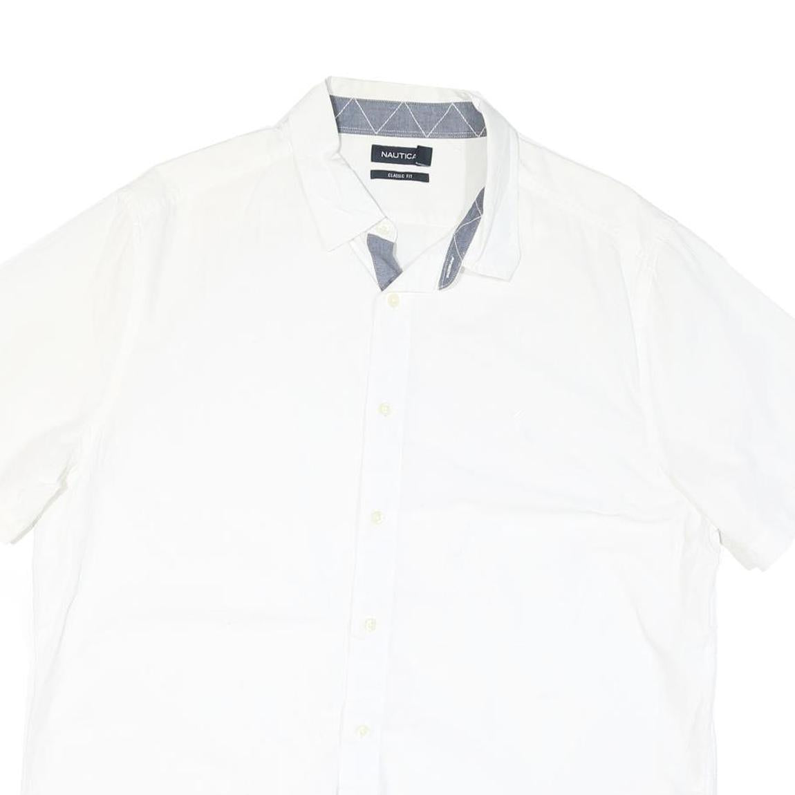 NAUTICA Mens White Casual Shirt XL Cotton Blend Classic Fit Short Sleeve