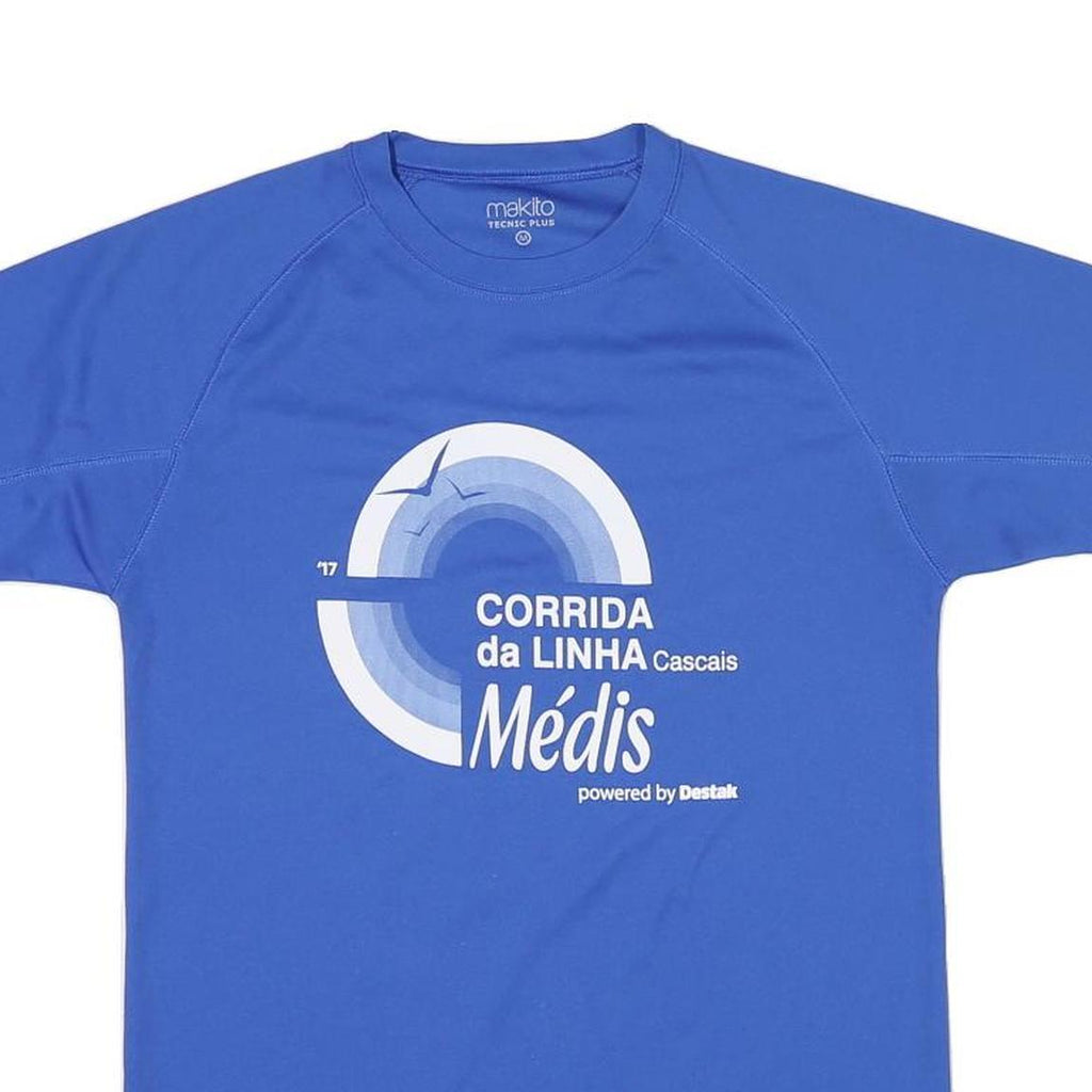 Mens Blue Polyester Blend Graphic T-Shirt M Short Sleeve Crew Neck Sport Event