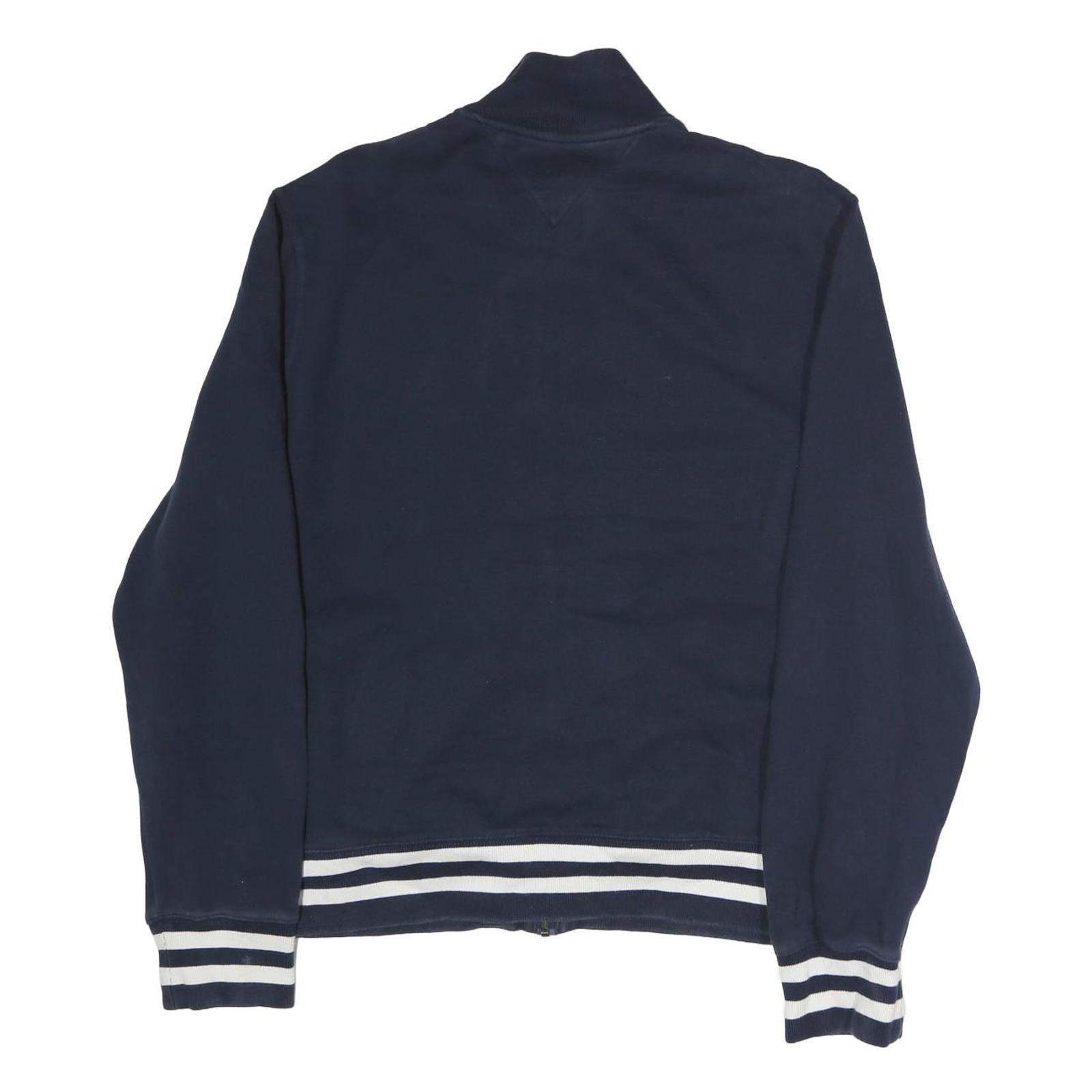TOMMY HILFIGER Mens Navy Sweatshirt Full Zip S Striped Collar Cuffs