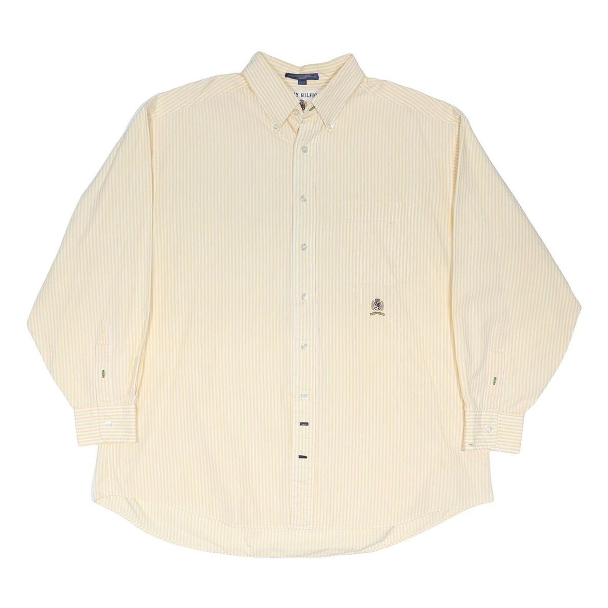 TOMMY HILFIGER Mens Beige & Cream Stripe Shirt XL Button Down Cotton Blend