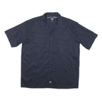 DICKIES Mens Navy Plain Cotton Blend Shirt L Workwear Button Pocket