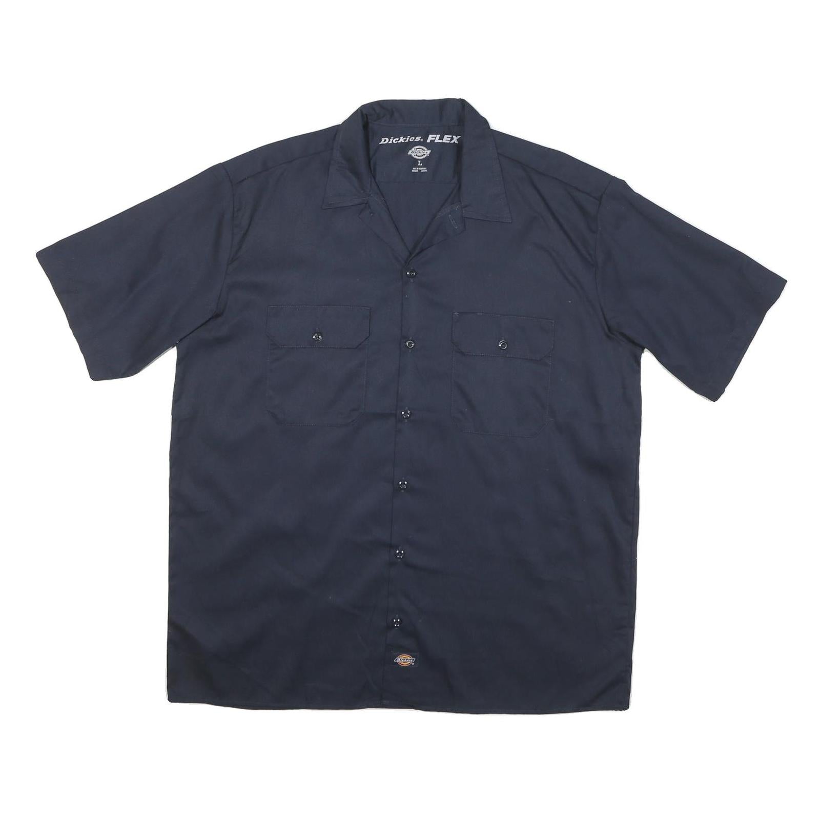 DICKIES Mens Navy Plain Cotton Blend Shirt L Workwear Button Pocket