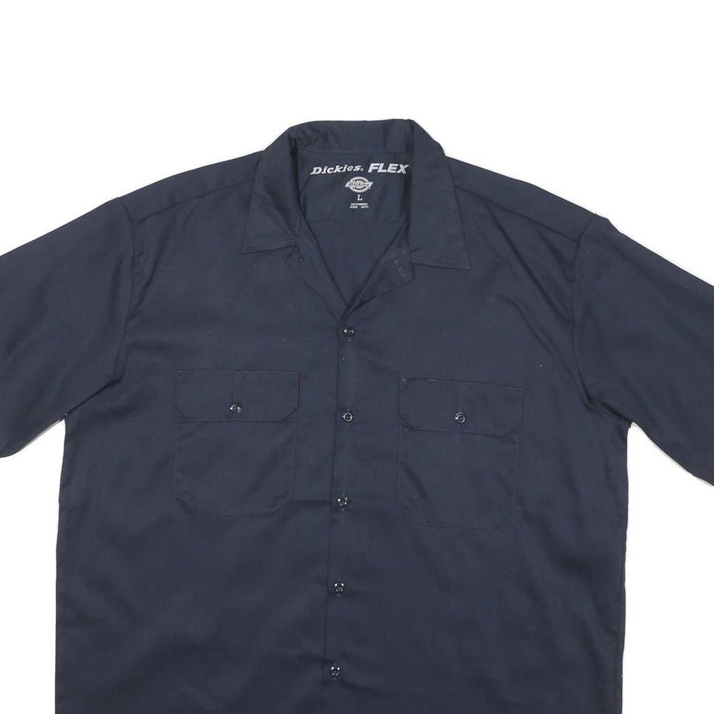 DICKIES Mens Navy Plain Cotton Blend Shirt L Workwear Button Pocket