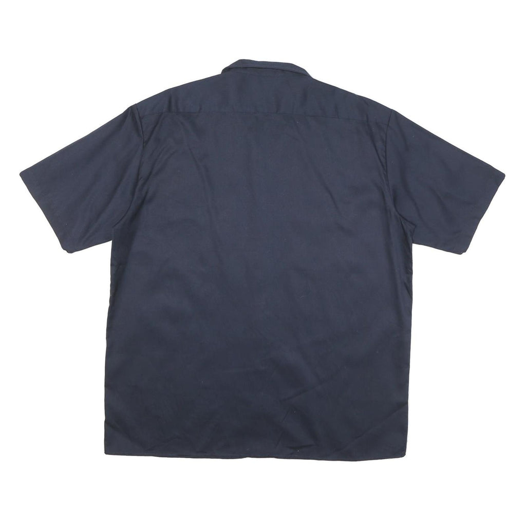 DICKIES Mens Navy Plain Cotton Blend Shirt L Workwear Button Pocket