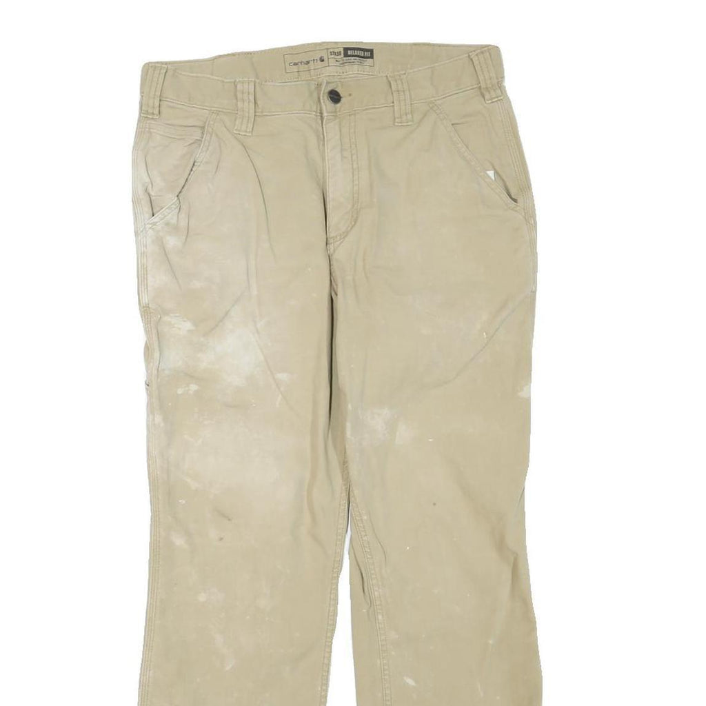 CARHARTT Mens Cotton Blend Beige Workwear Regular Leg Trousers W32 L30 Durable