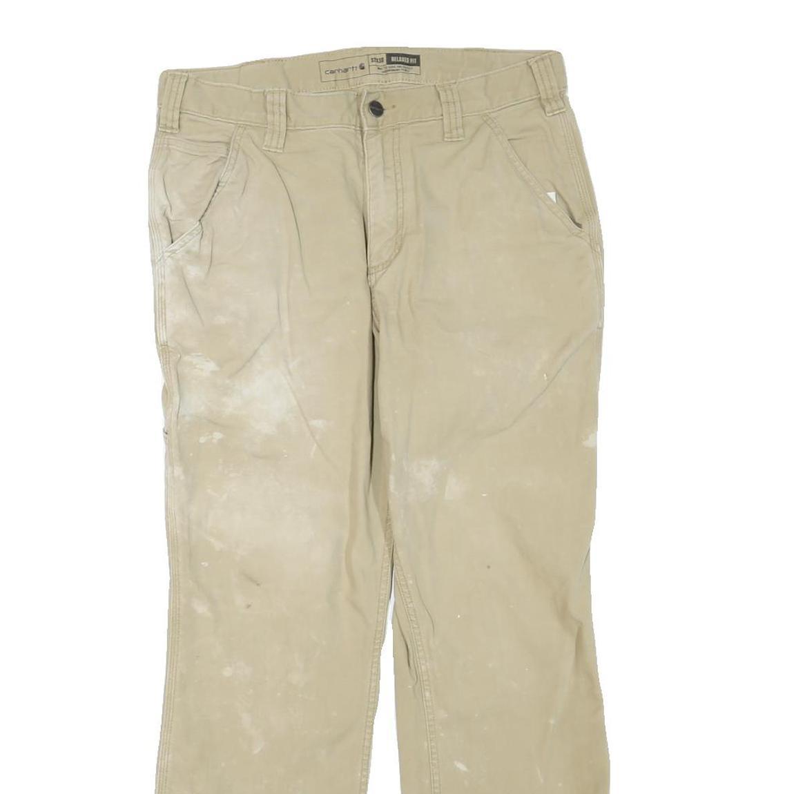 CARHARTT Mens Cotton Blend Beige Workwear Regular Leg Trousers W32 L30 Durable