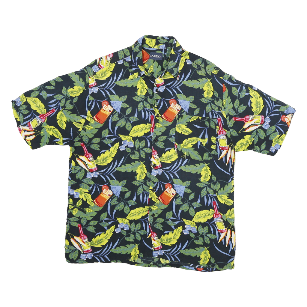 PURITAN Mens Black & Yellow Hot Sauce Print Casual Shirt L Tropical Pattern
