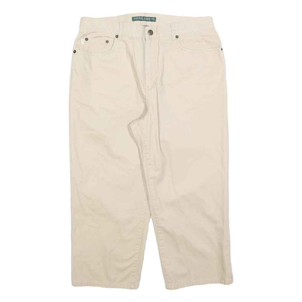 LAUREN RALPH LAUREN Womens Cotton Blend Beige Regular Straight Trousers W32 L21