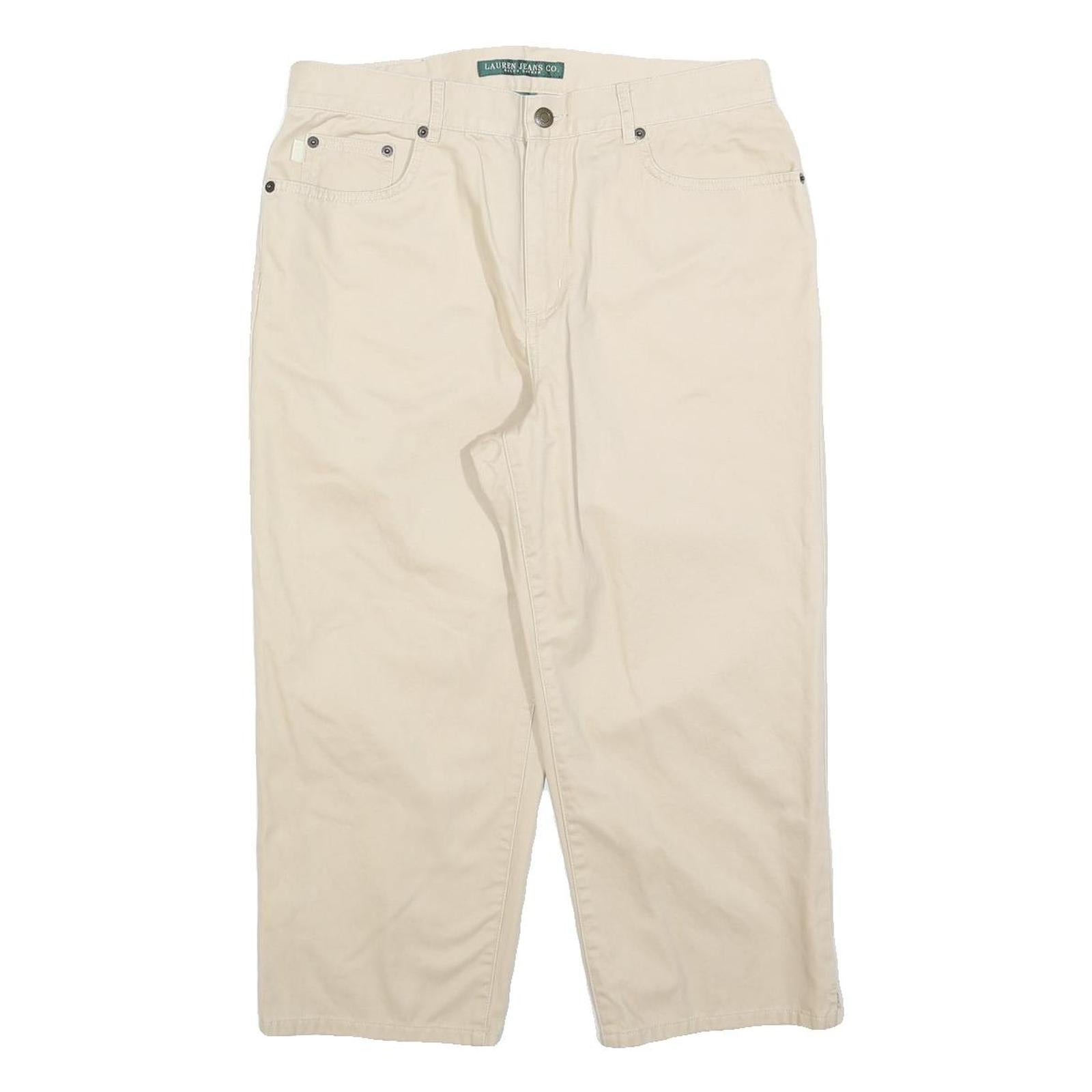 LAUREN RALPH LAUREN Womens Cotton Blend Beige Regular Straight Trousers W32 L21