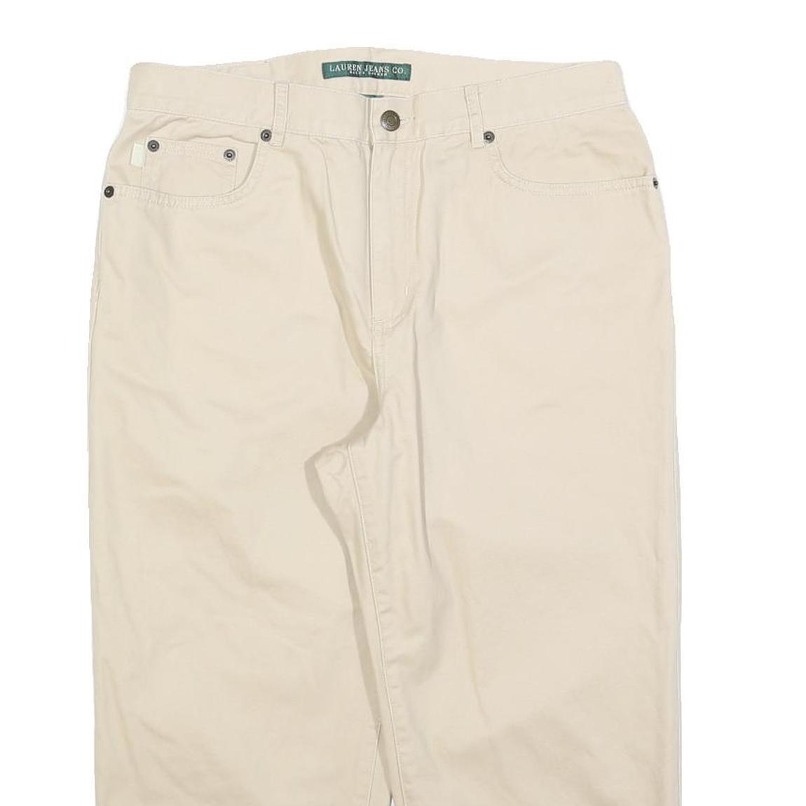 LAUREN RALPH LAUREN Womens Cotton Blend Beige Regular Straight Trousers W32 L21