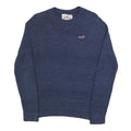 HOLLISTER Mens Blue Plain Jumper Crew Neck Basic Knit S Casual Cotton Pullover