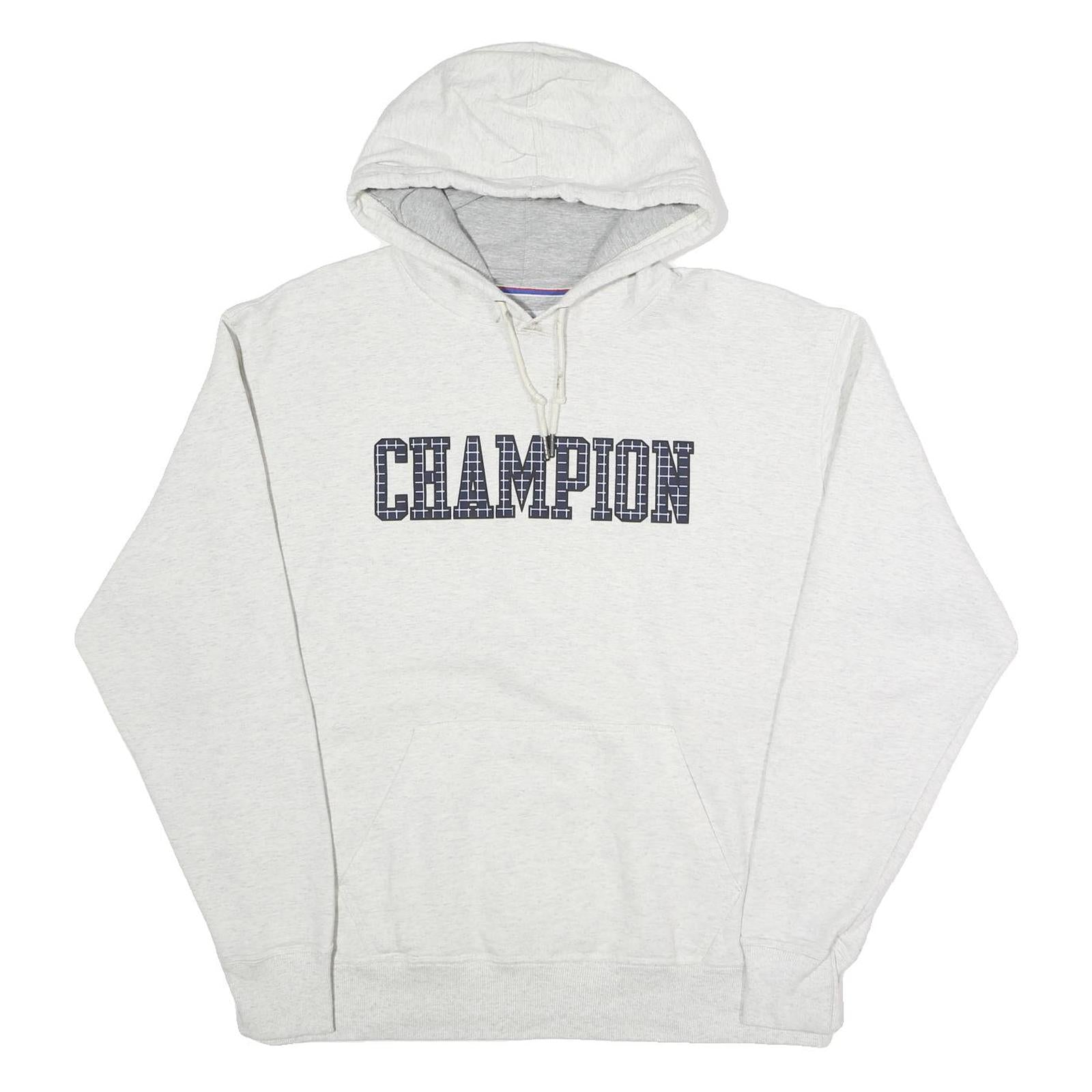CHAMPION Mens White Hoodie L Cotton Blend Pullover Classic Logo Sweatshirt