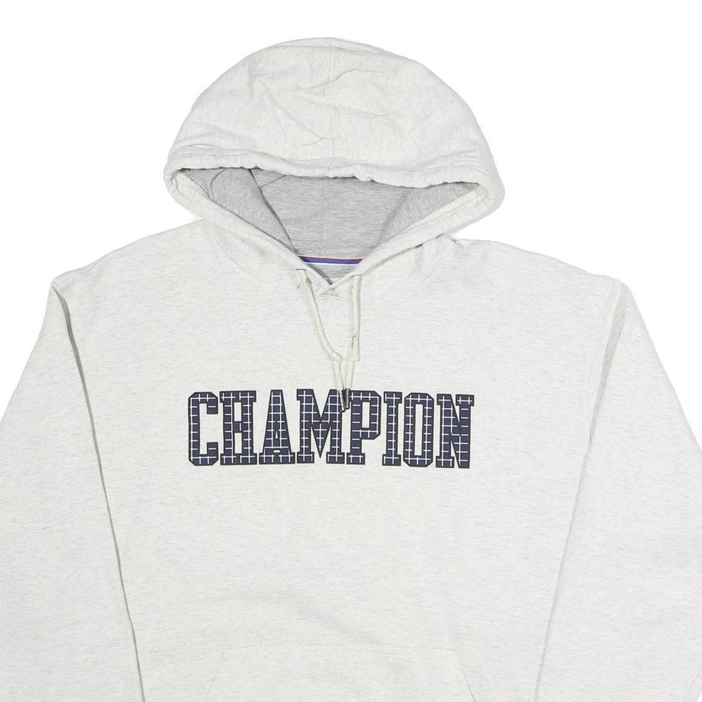 CHAMPION Mens White Hoodie L Cotton Blend Pullover Classic Logo Sweatshirt