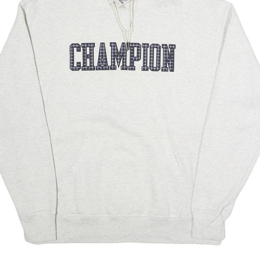 CHAMPION Mens White Hoodie L Cotton Blend Pullover Classic Logo Sweatshirt