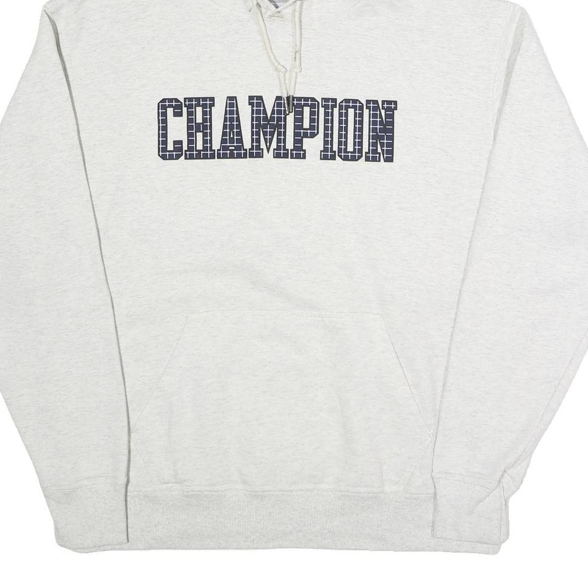 CHAMPION Mens White Hoodie L Cotton Blend Pullover Classic Logo Sweatshirt