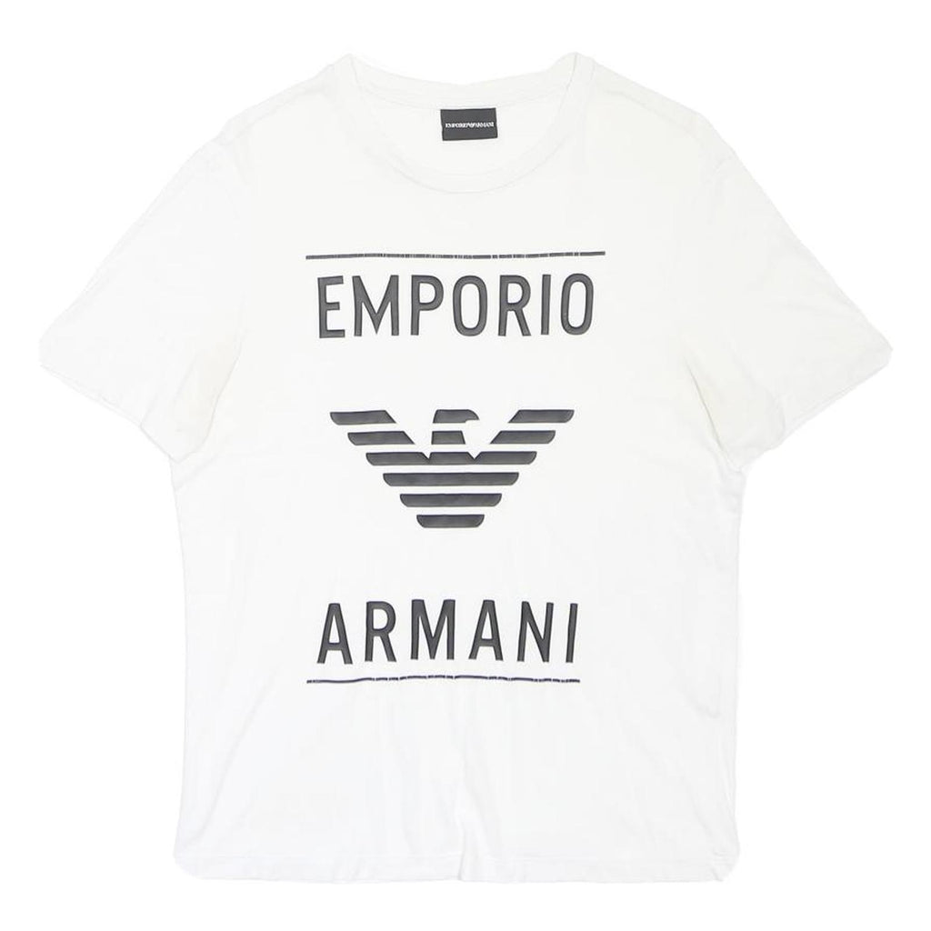 EMPORIO ARMANI Mens White Graphic T-Shirt S Short Sleeve Crew Neck Cotton Blend