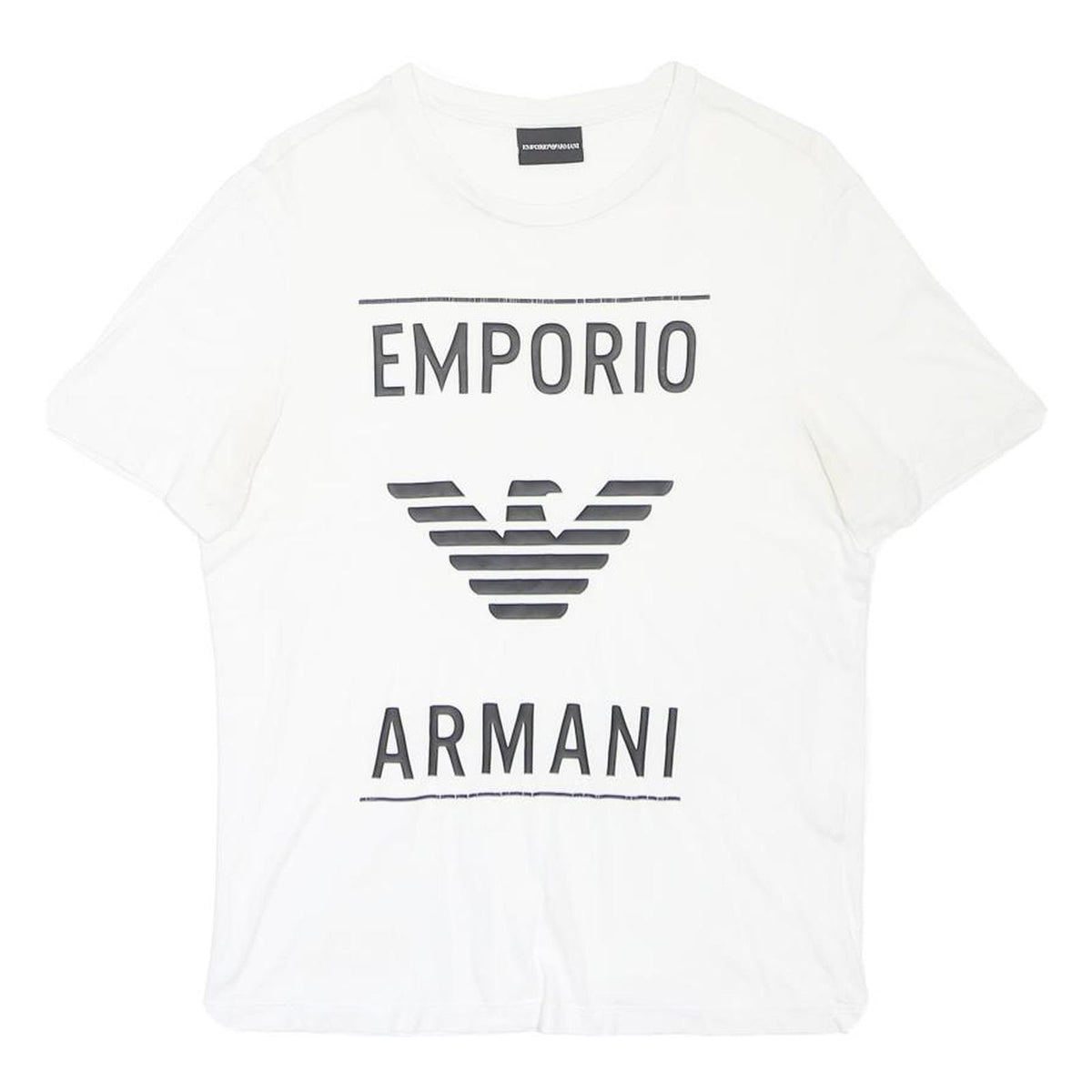 EMPORIO ARMANI Mens White Graphic T-Shirt S Short Sleeve Crew Neck Cotton Blend