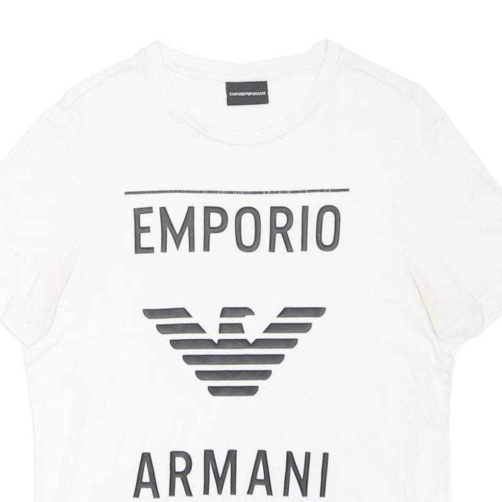 EMPORIO ARMANI Mens White Graphic T-Shirt S Short Sleeve Crew Neck Cotton Blend