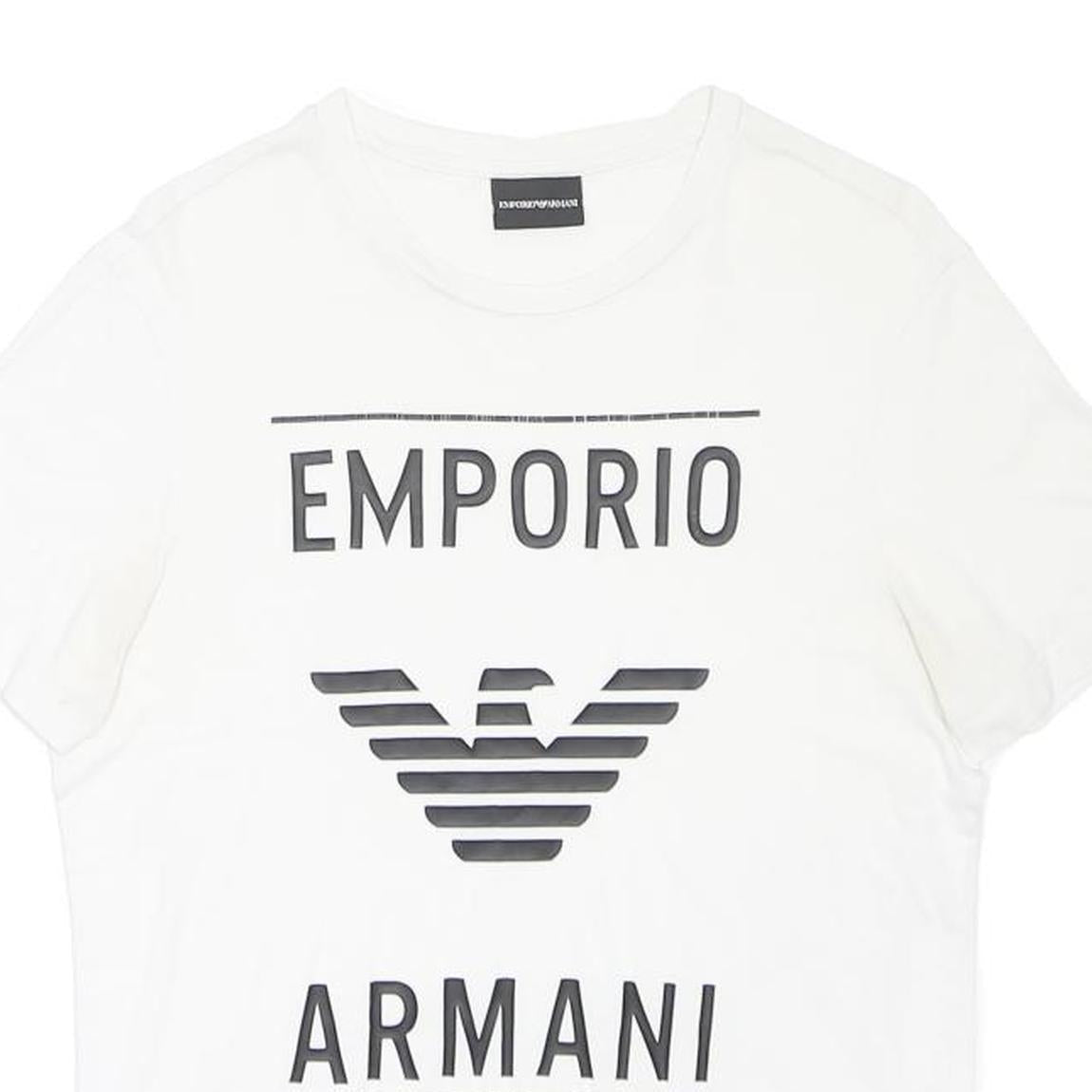 EMPORIO ARMANI Mens White Graphic T-Shirt S Short Sleeve Crew Neck Cotton Blend