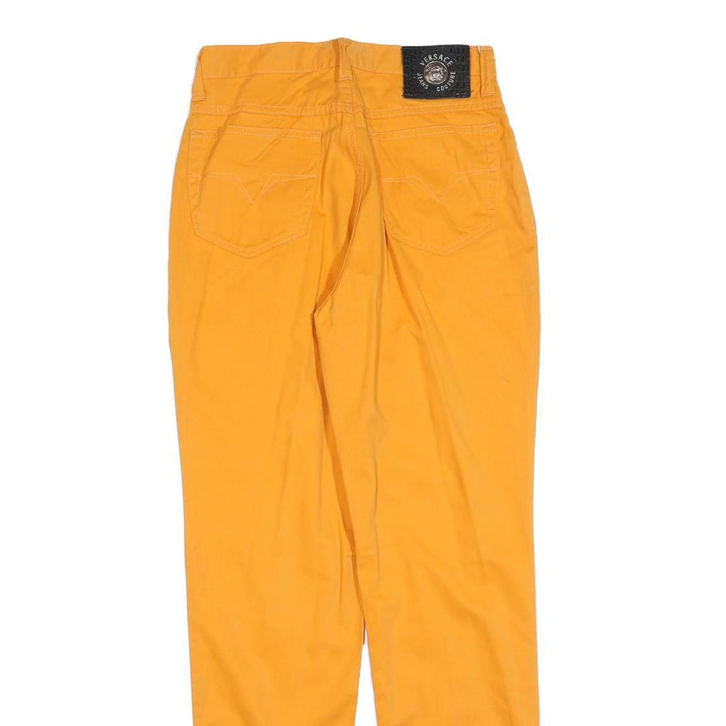 VERSACE Womens Cotton Blend Yellow Slim Trousers W26 L31 Stylish Zip Closure
