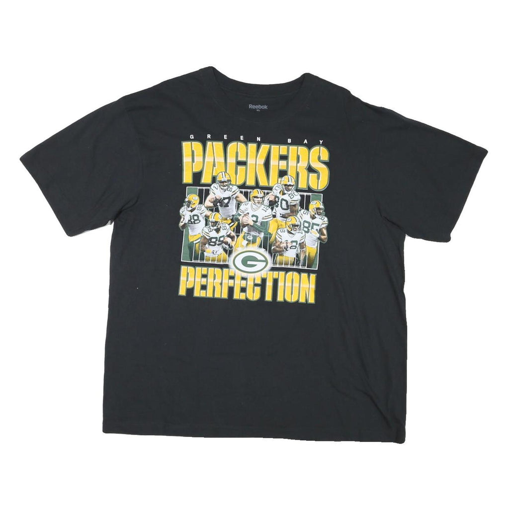 REEBOK Mens Black Green Bay Packers Graphic T-Shirt XL Short Sleeve Crew Neck