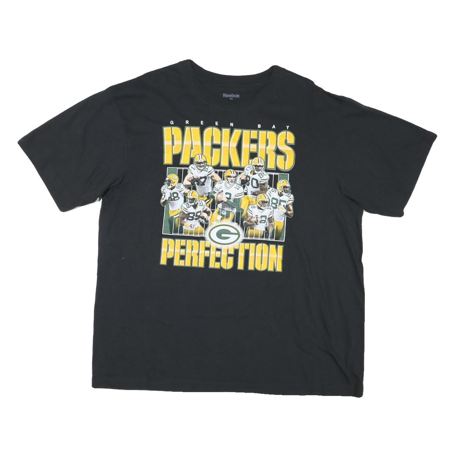 REEBOK Mens Black Green Bay Packers Graphic T-Shirt XL Short Sleeve Crew Neck