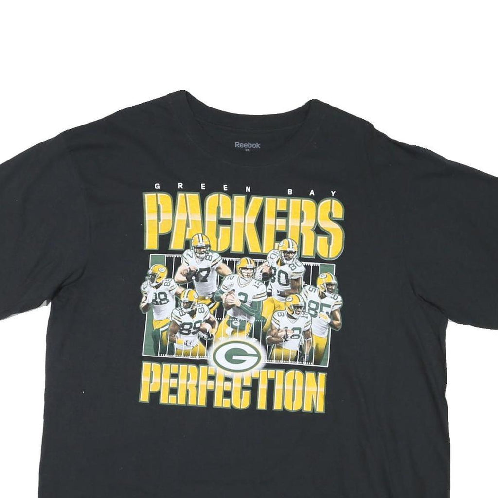 REEBOK Mens Black Green Bay Packers Graphic T-Shirt XL Short Sleeve Crew Neck