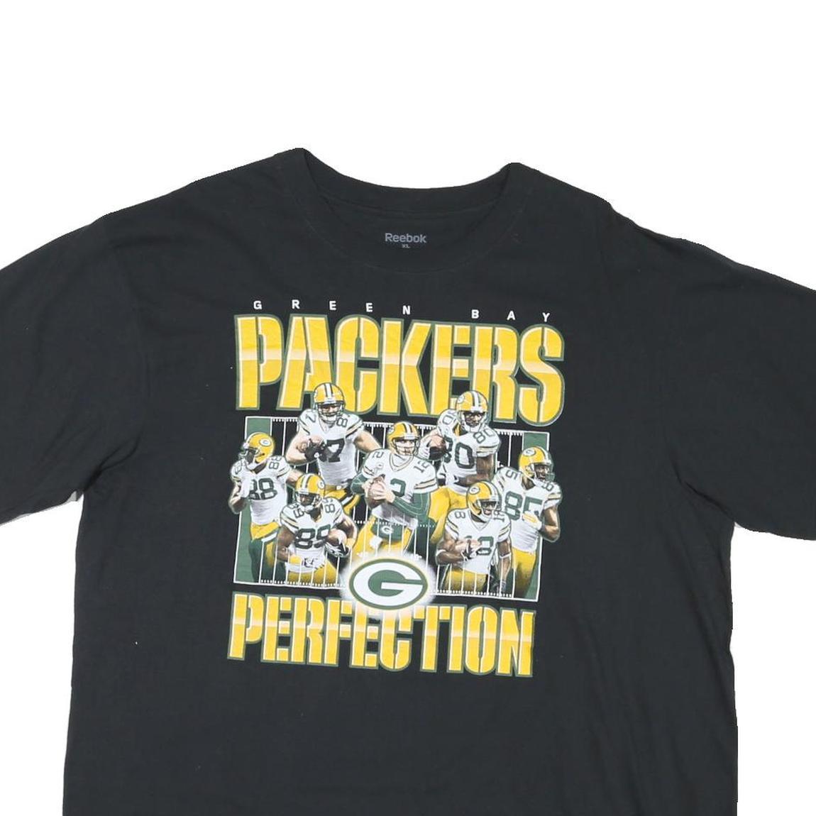 REEBOK Mens Black Green Bay Packers Graphic T-Shirt XL Short Sleeve Crew Neck