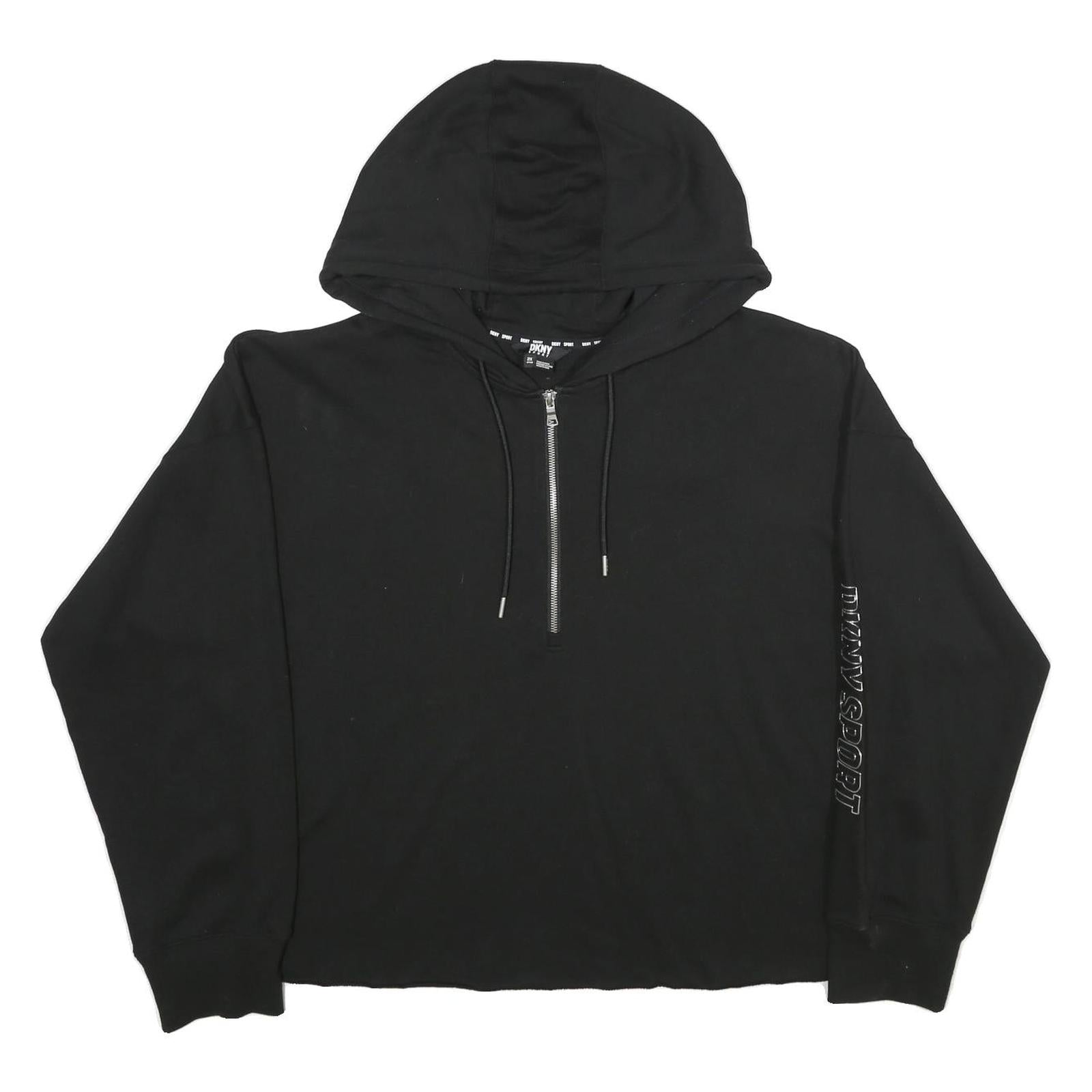 DKNY Womens Black ¼ Zip Hoodie 2XL Sport Casual Cotton Blend Sweatshirt