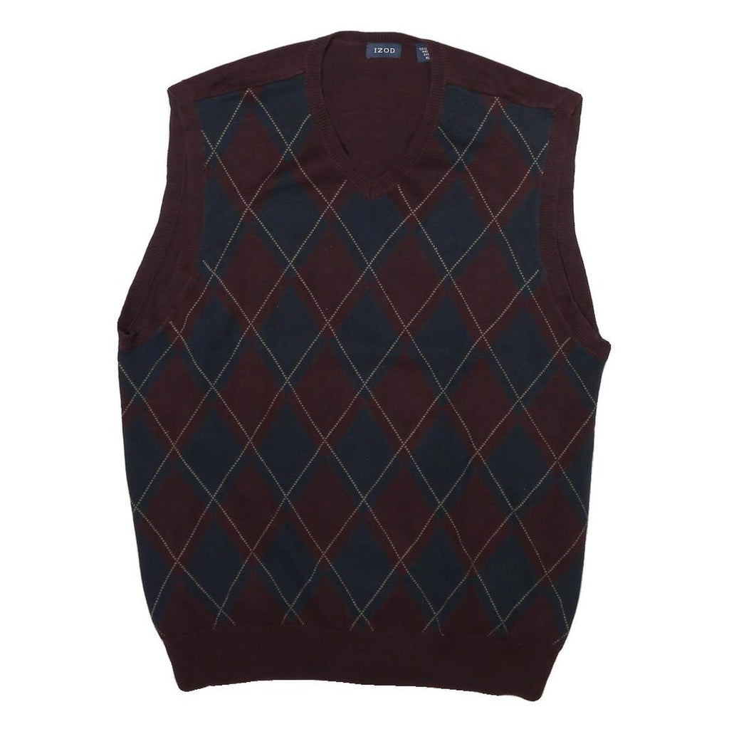 IZOD Mens Maroon & Navy Patterned V-Neck Sleeveless Jumper XL Cotton Blend