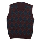 IZOD Mens Maroon & Navy Patterned V-Neck Sleeveless Jumper XL Cotton Blend
