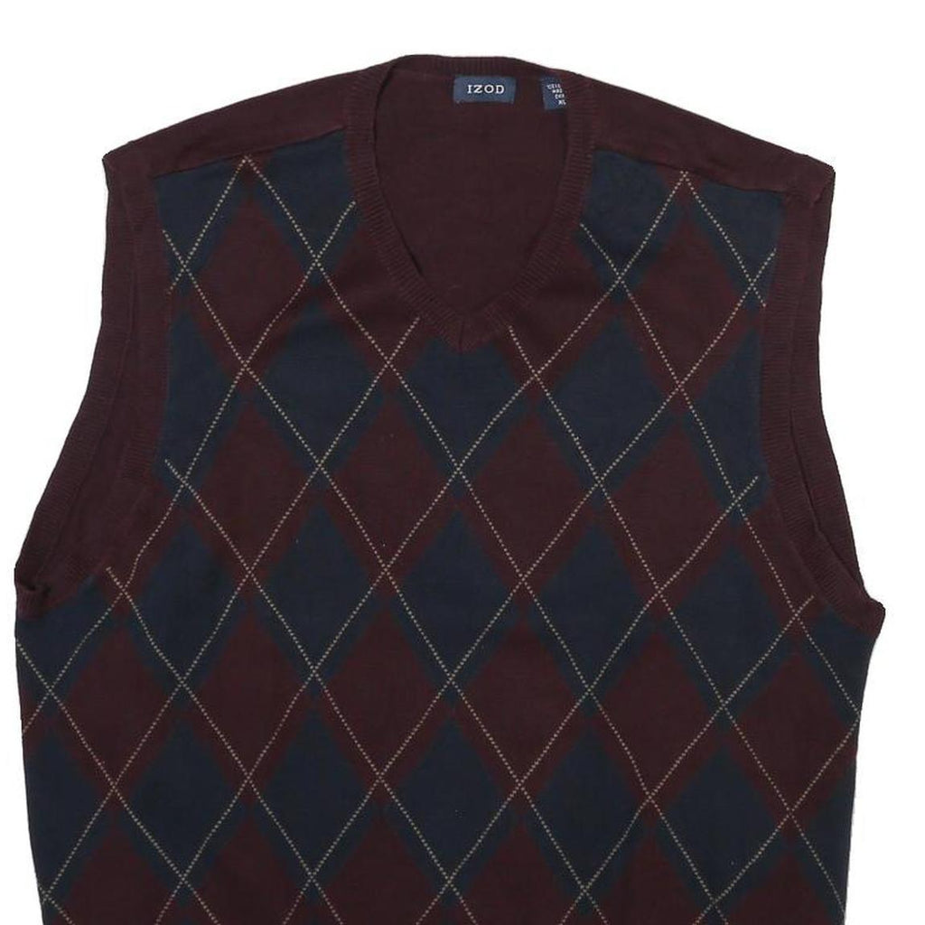 IZOD Mens Maroon & Navy Patterned V-Neck Sleeveless Jumper XL Cotton Blend