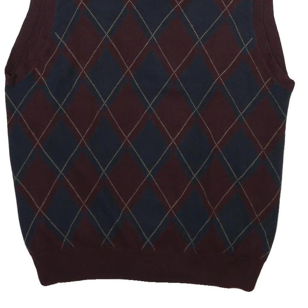 IZOD Mens Maroon & Navy Patterned V-Neck Sleeveless Jumper XL Cotton Blend