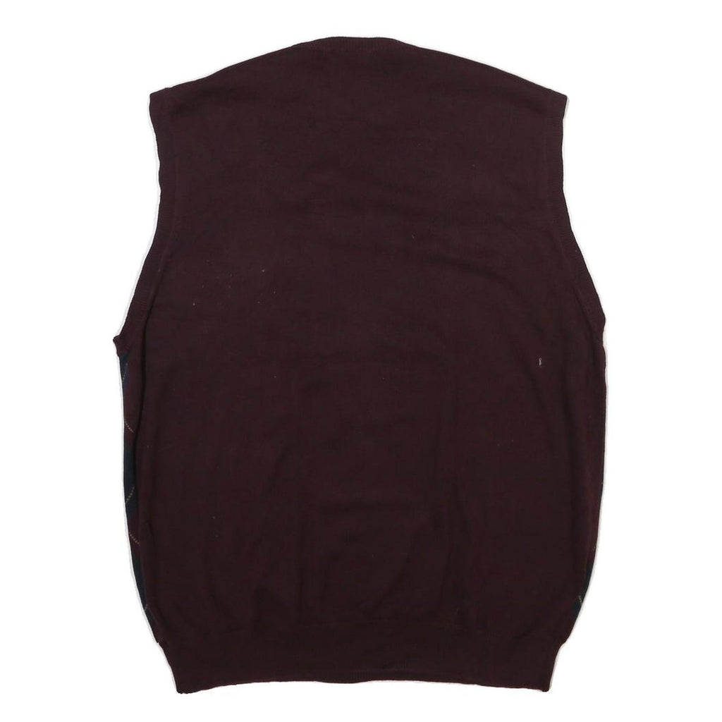 IZOD Mens Maroon & Navy Patterned V-Neck Sleeveless Jumper XL Cotton Blend