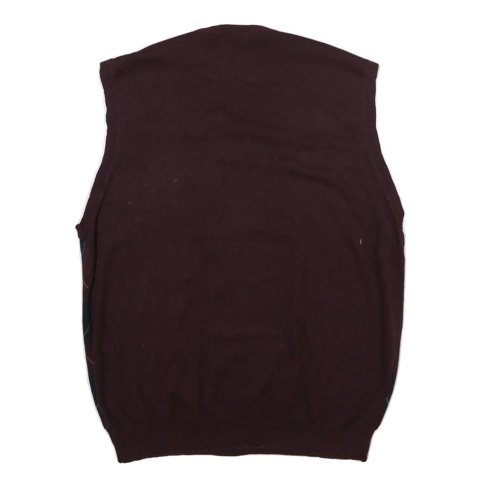 IZOD Mens Maroon & Navy Patterned V-Neck Sleeveless Jumper XL Cotton Blend