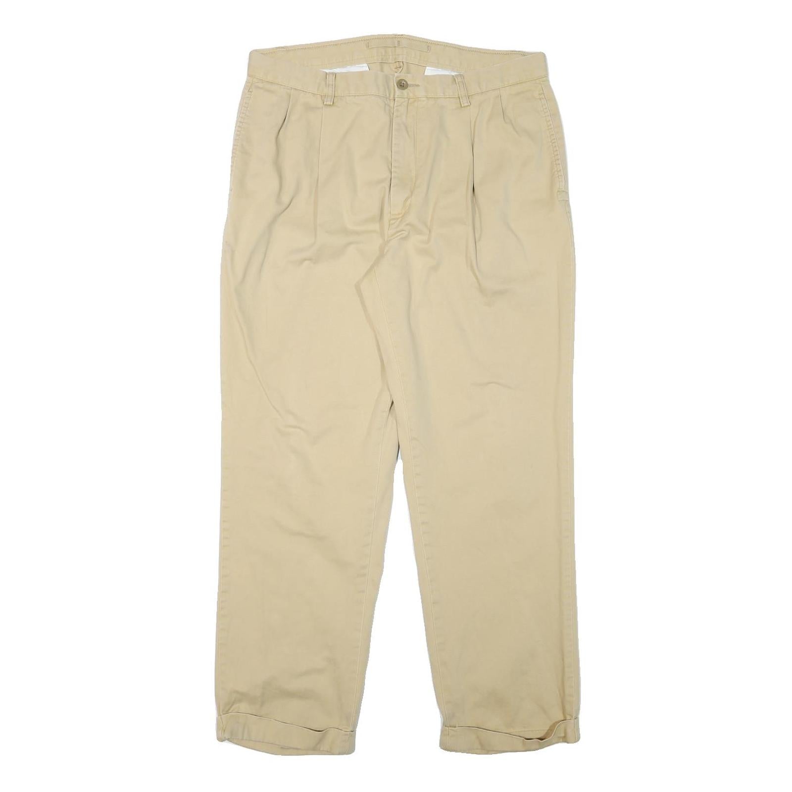 NAUTICA Mens Cotton Blend Beige Regular Straight Trousers W34 L29 Classic Zip