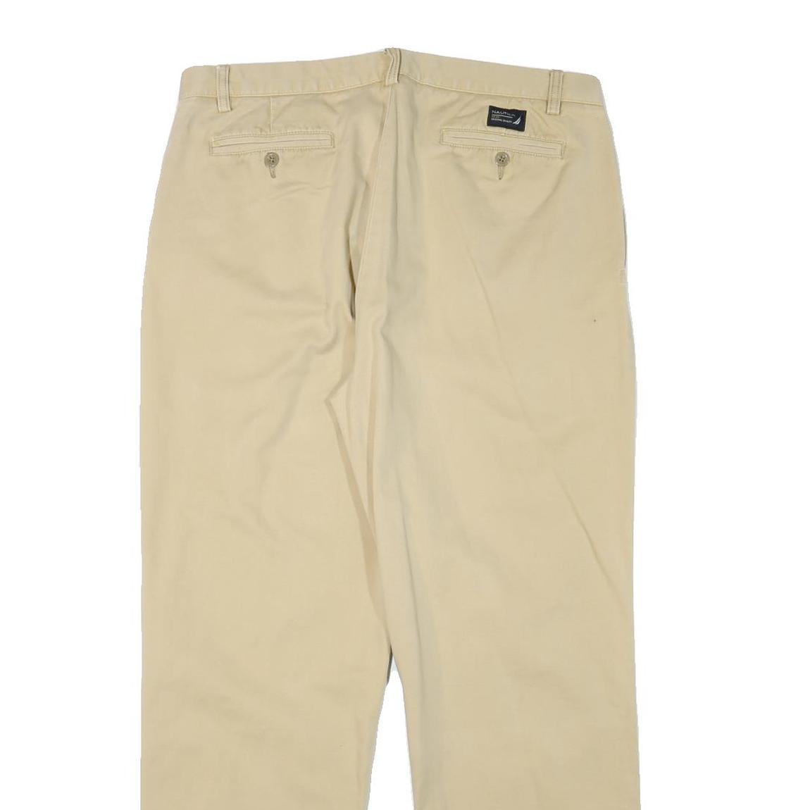 NAUTICA Mens Cotton Blend Beige Regular Straight Trousers W34 L29 Classic Zip