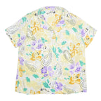 Womens White Yellow & Purple Paisley Print Top Short Sleeve Button Neck XL
