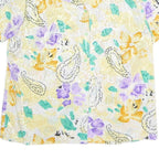 Womens White Yellow & Purple Paisley Print Top Short Sleeve Button Neck XL