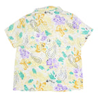 Womens White Yellow & Purple Paisley Print Top Short Sleeve Button Neck XL