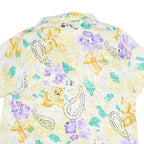 Womens White Yellow & Purple Paisley Print Top Short Sleeve Button Neck XL