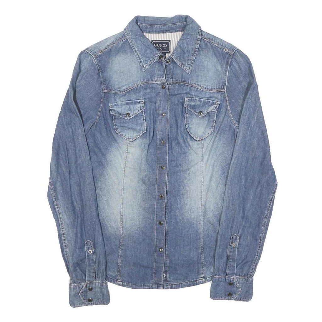 GUESS Womens Blue Denim Style Shirt S Casual Cotton Blend Button Closure