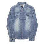 GUESS Womens Blue Denim Style Shirt S Casual Cotton Blend Button Closure