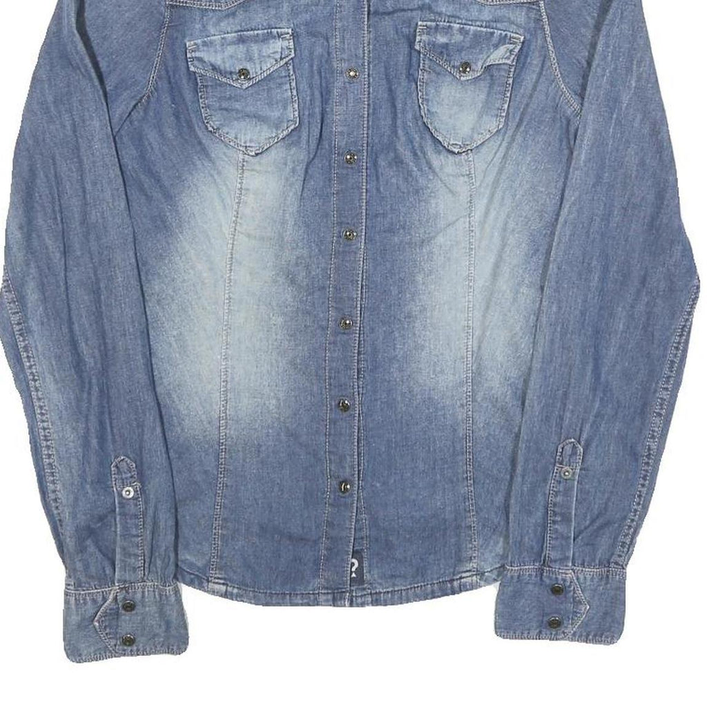 GUESS Womens Blue Denim Style Shirt S Casual Cotton Blend Button Closure