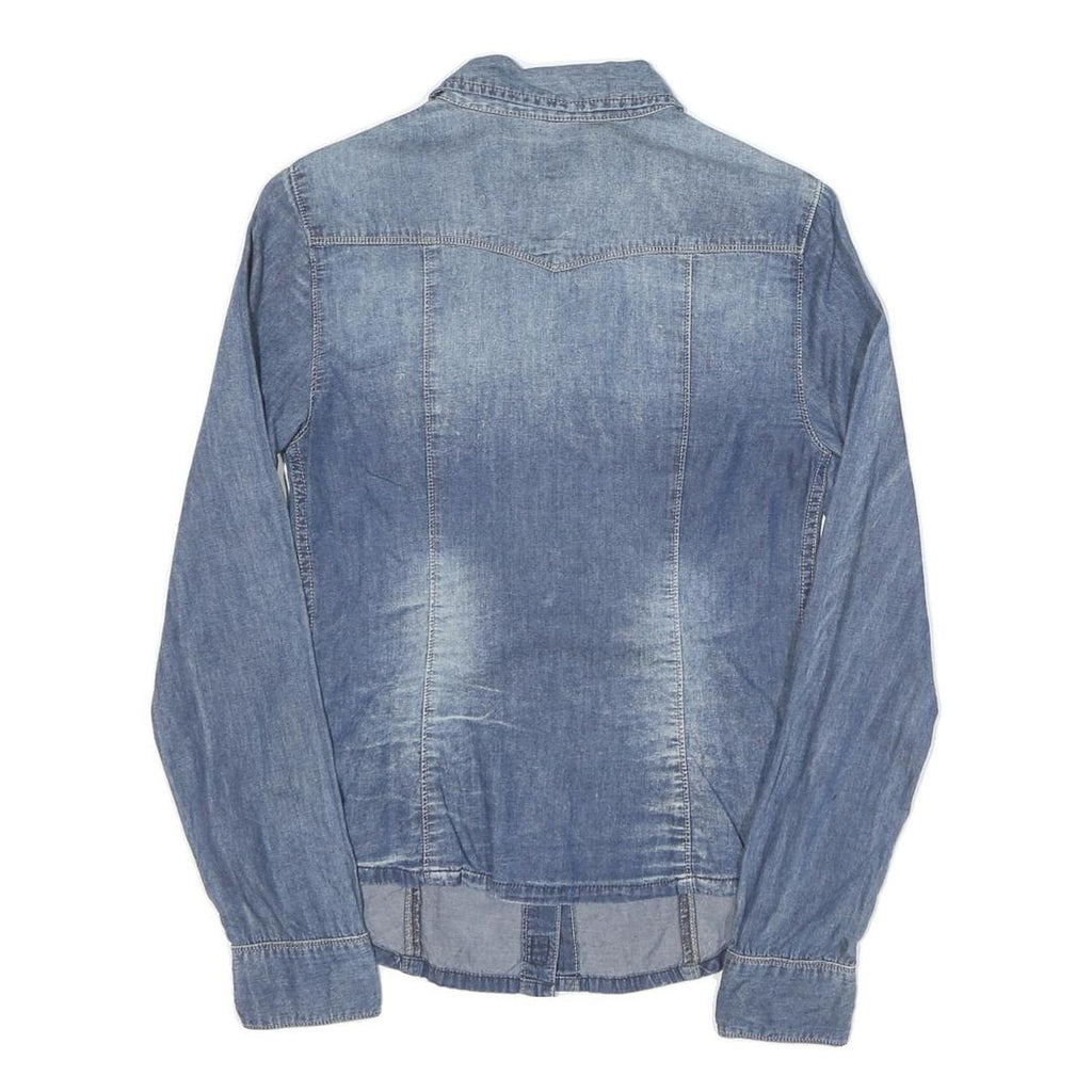 GUESS Womens Blue Denim Style Shirt S Casual Cotton Blend Button Closure