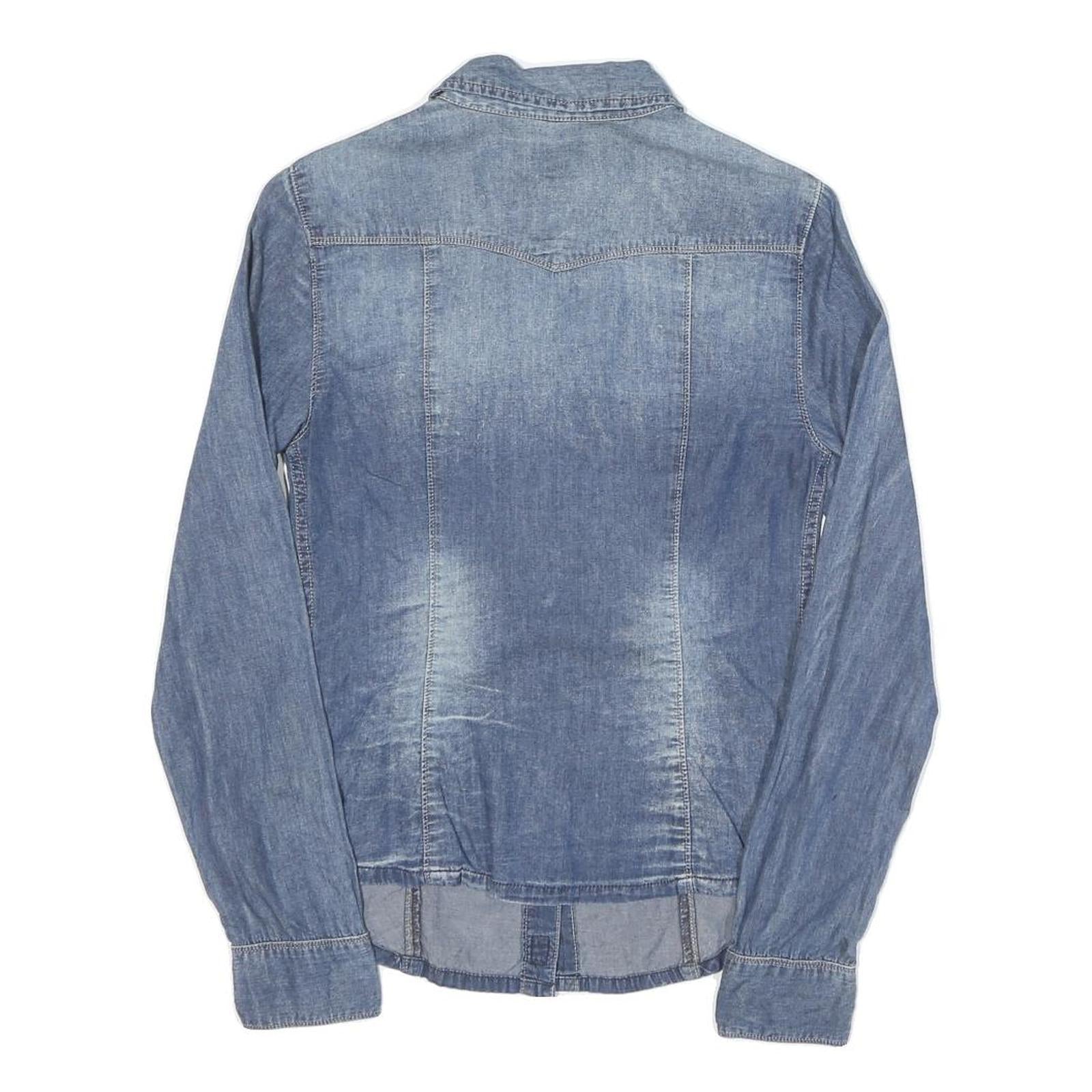 GUESS Womens Blue Denim Style Shirt S Casual Cotton Blend Button Closure